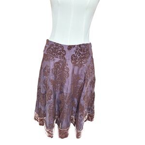 Anthropologie Odille Purple Burnout Velvet Brocade Silk Full Skirt, 8